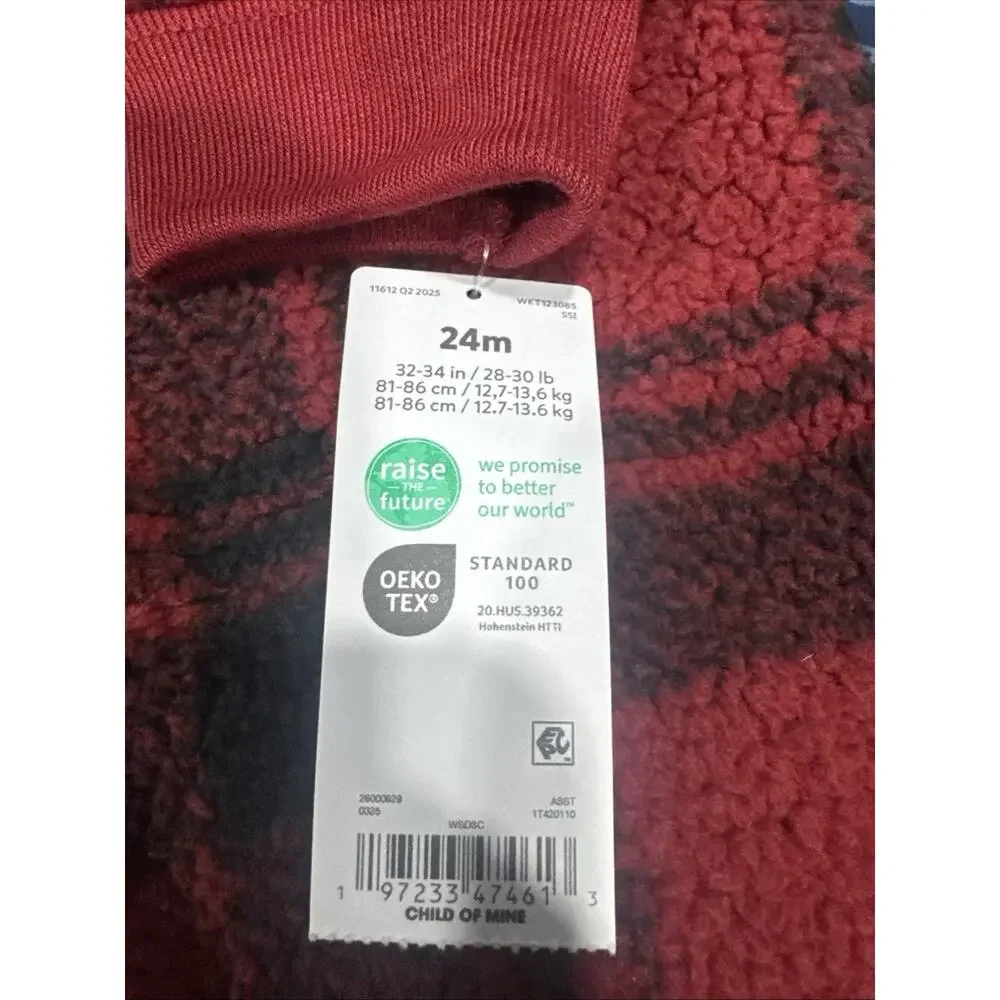 Carters Baby Girls Hooded Fleece Plaid 1 Piece- Size 24M